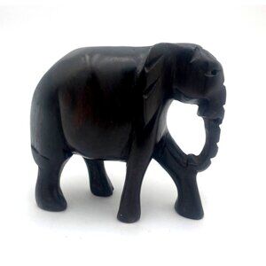 Hand-Carved African Ebony Wood Elephant Figurine 4”x4”
